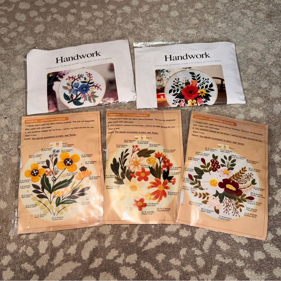 Amazon Other - Floral Embroidery Kit Bundle 5 Sets Beginner DIY Craft Kit Hoops Thread Pattern